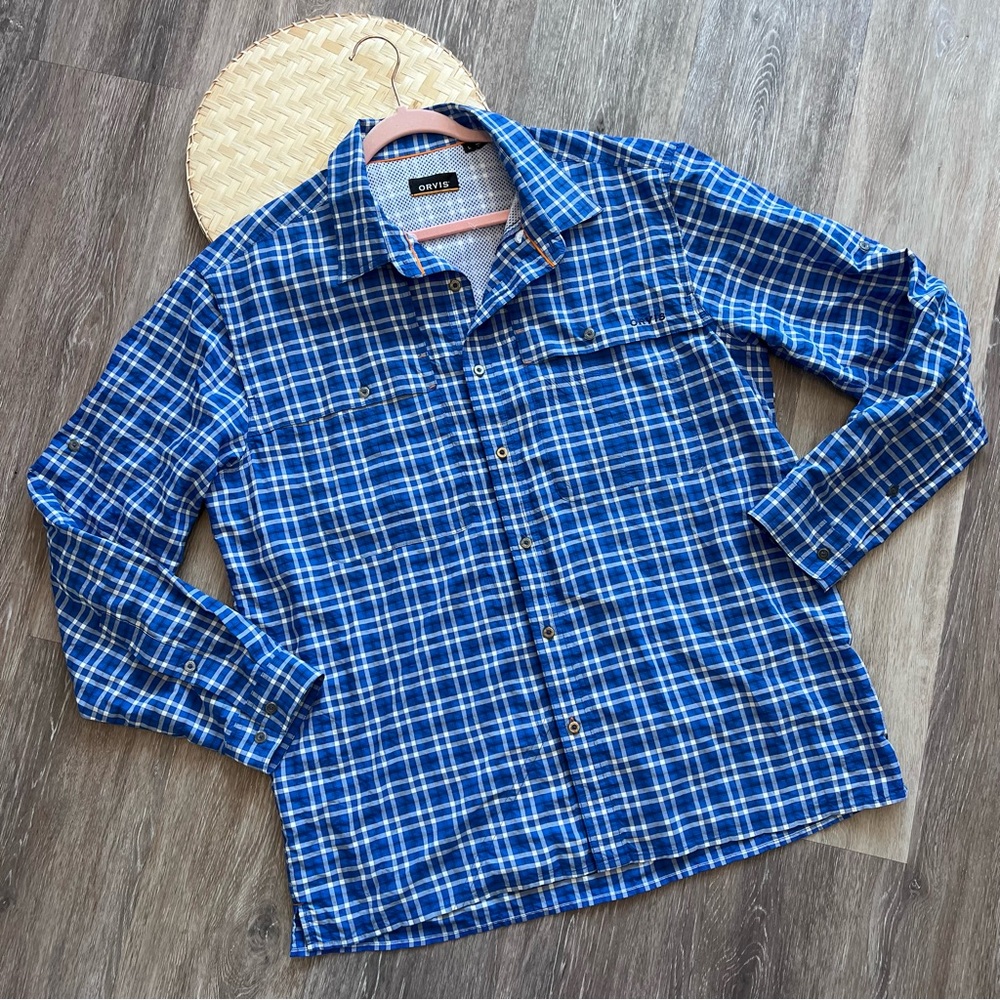 Orvis men’s blue plaid fisherman‎ button down shirt